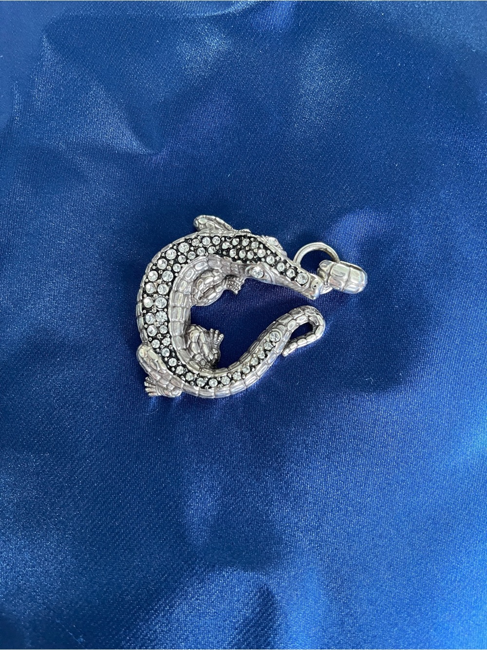 Silver Crystal Alligator Pendant